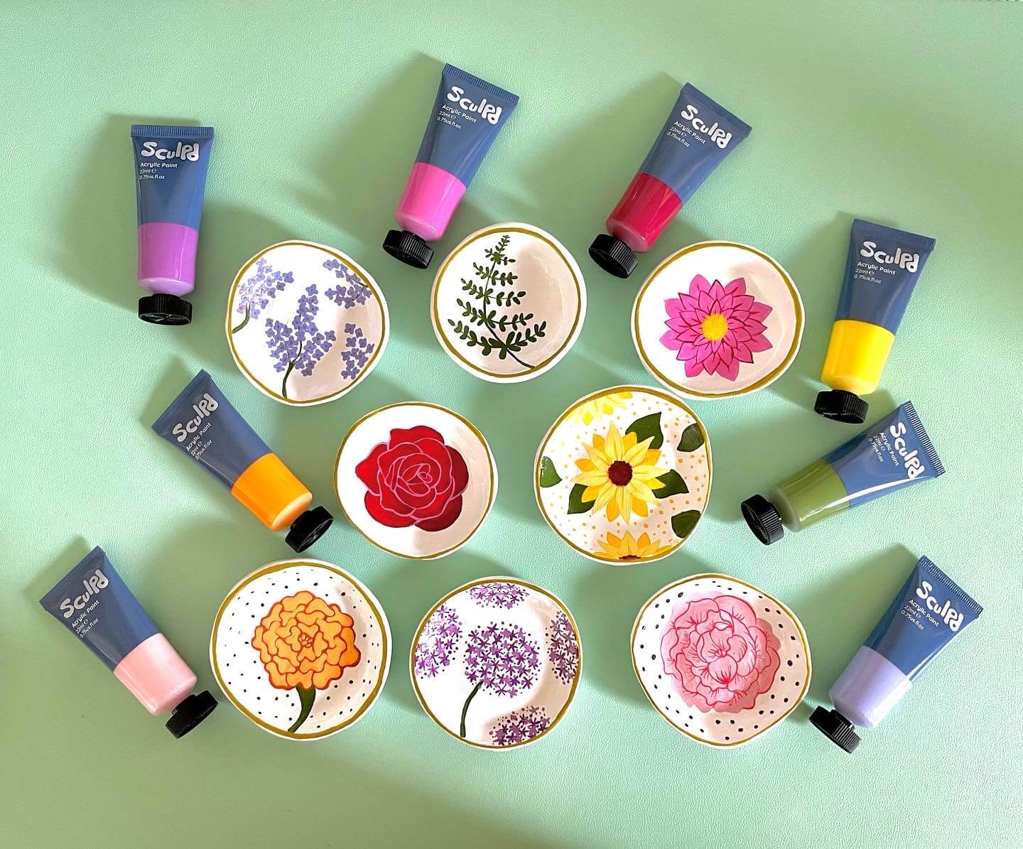 Colorful Floral Pottery from clay experience