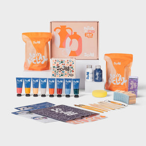 Kit de cerámica para dos con pinturas de tierra y sellos de letras