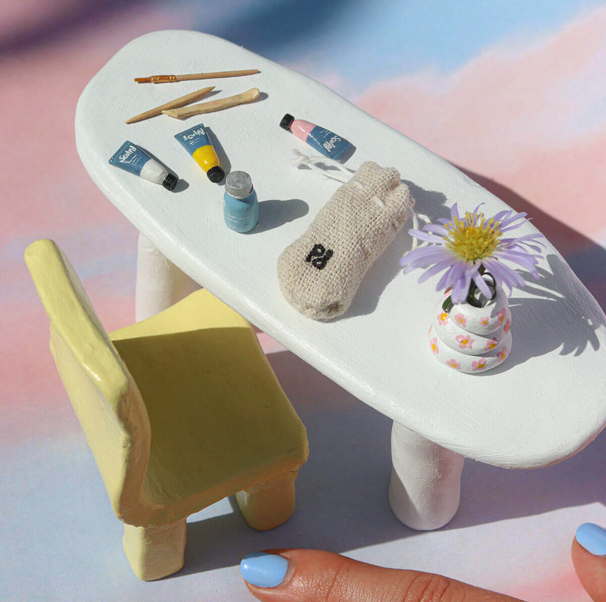 Mini clay objects from pottery experience kit