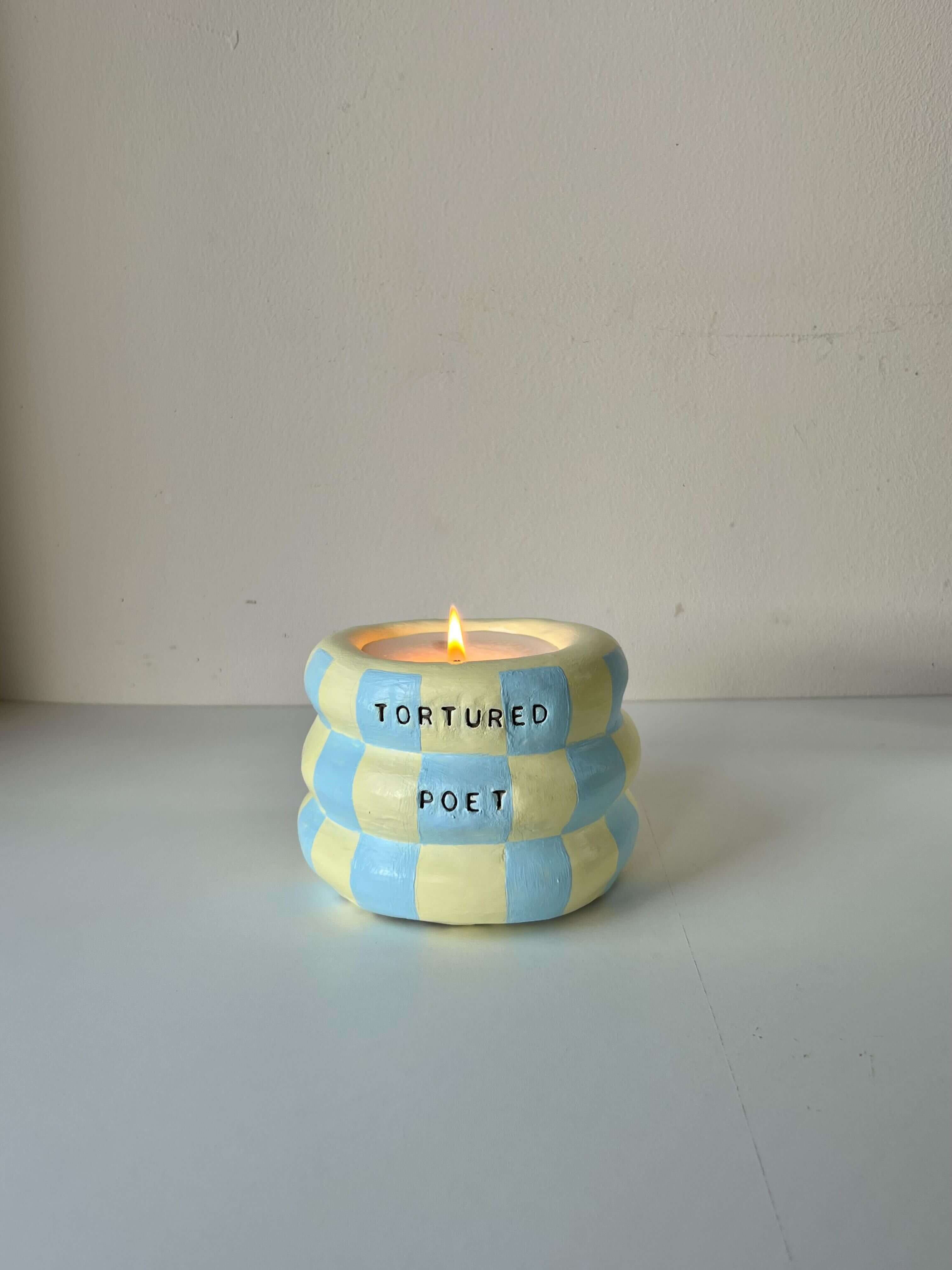 Tortured poet-inspired soy candle in jar