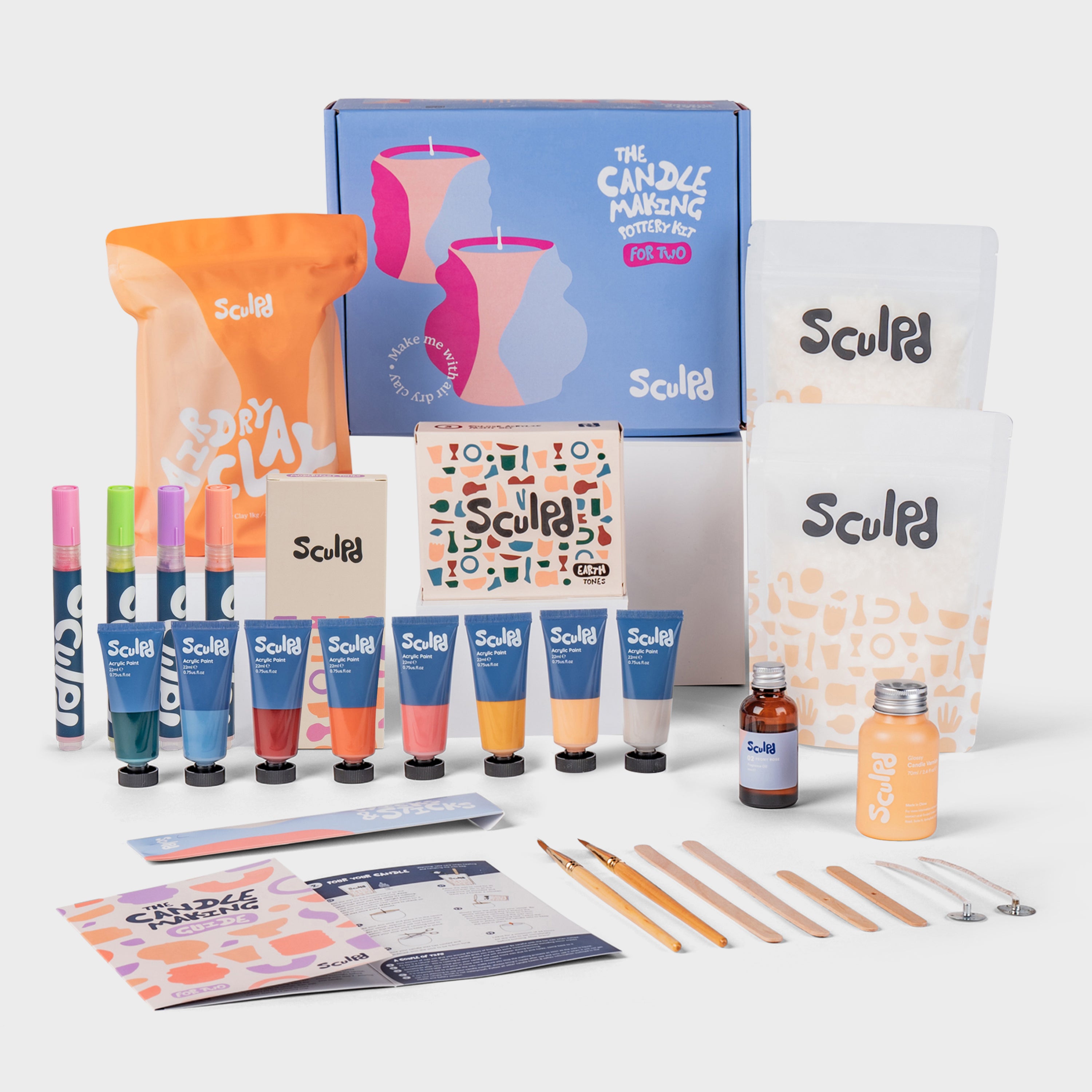Sculpd candle making kit for two with earth paints, and modernist pens set
