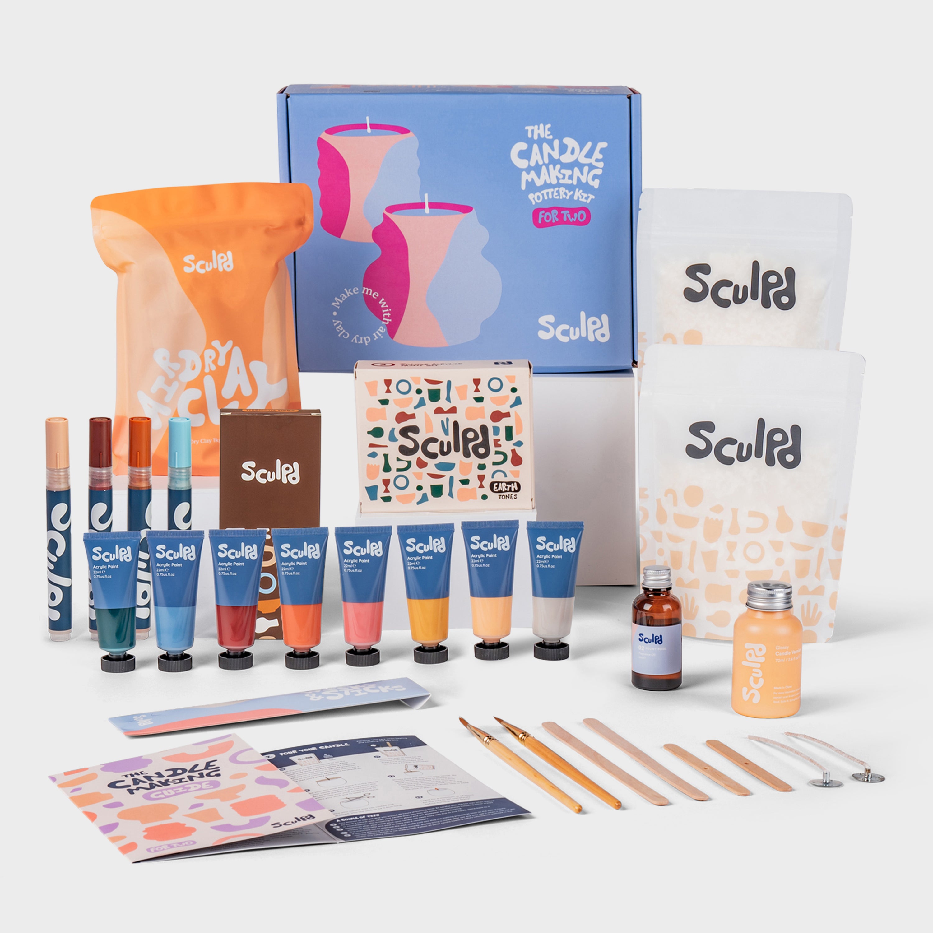 Sculpd candle making kit for two with earth paints, and terracotta pens set